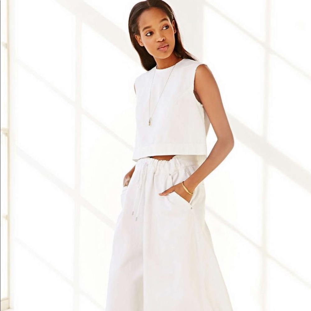 Silence + Noise White Denim Cropped Tank